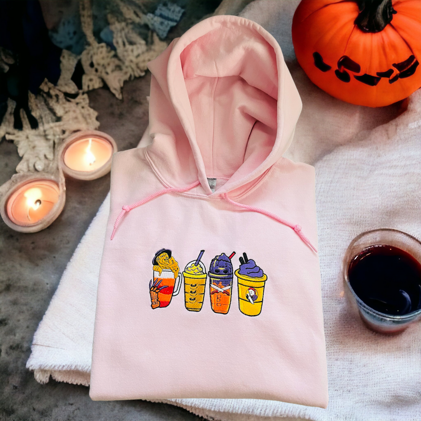 Embroidered hoodies coffee Halloween