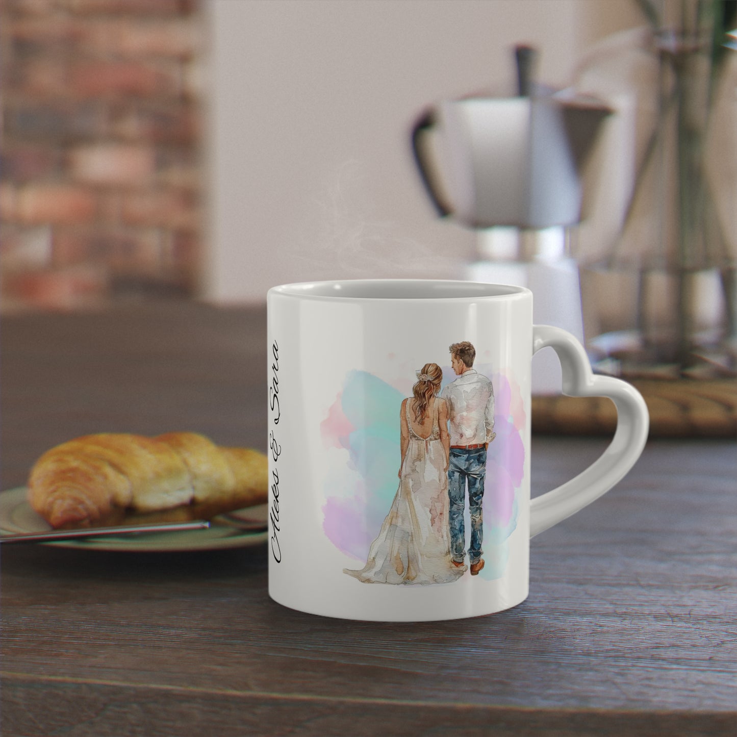 Couples Wedding mug, Sublimation mug with lid and spoon, heart handle