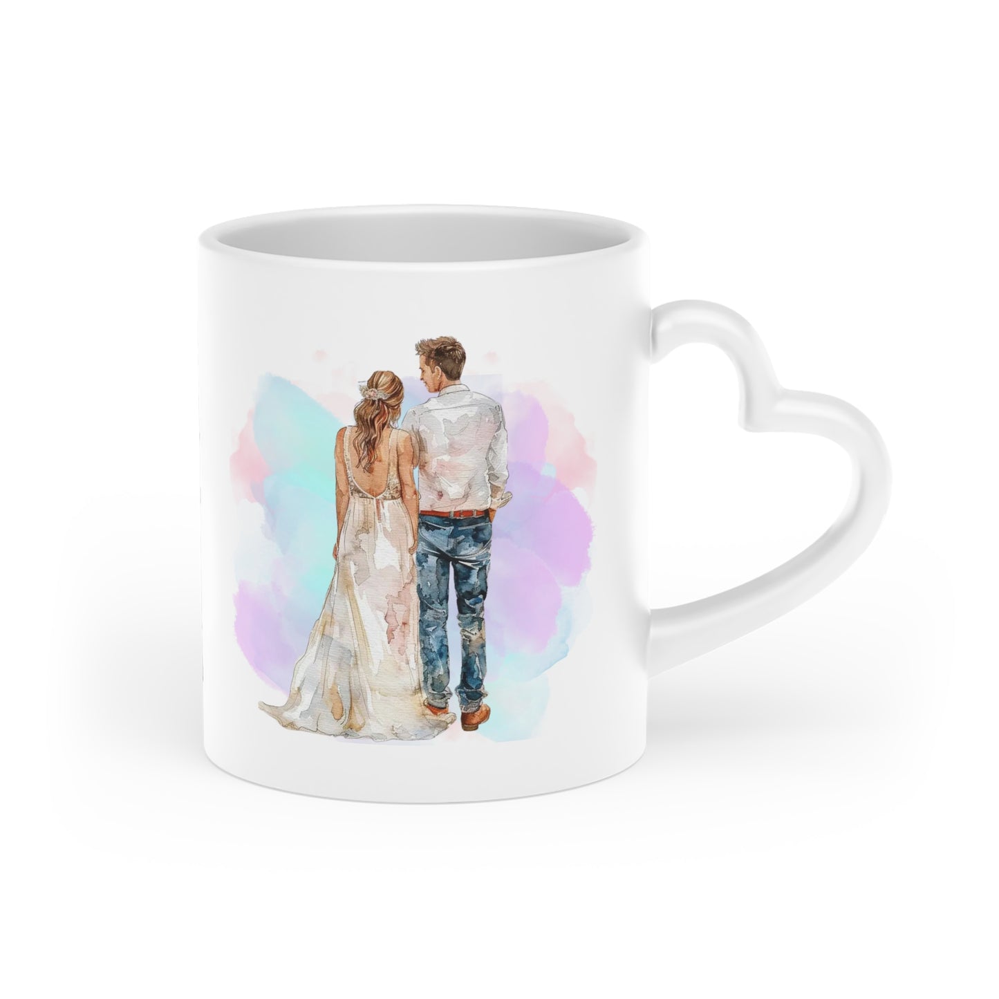 Couples Wedding mug, Sublimation mug with lid and spoon, heart handle