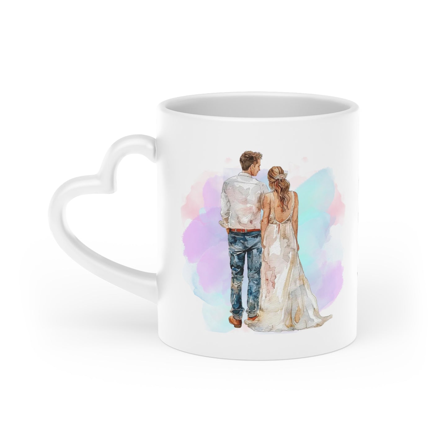 Couples Wedding mug, Sublimation mug with lid and spoon, heart handle