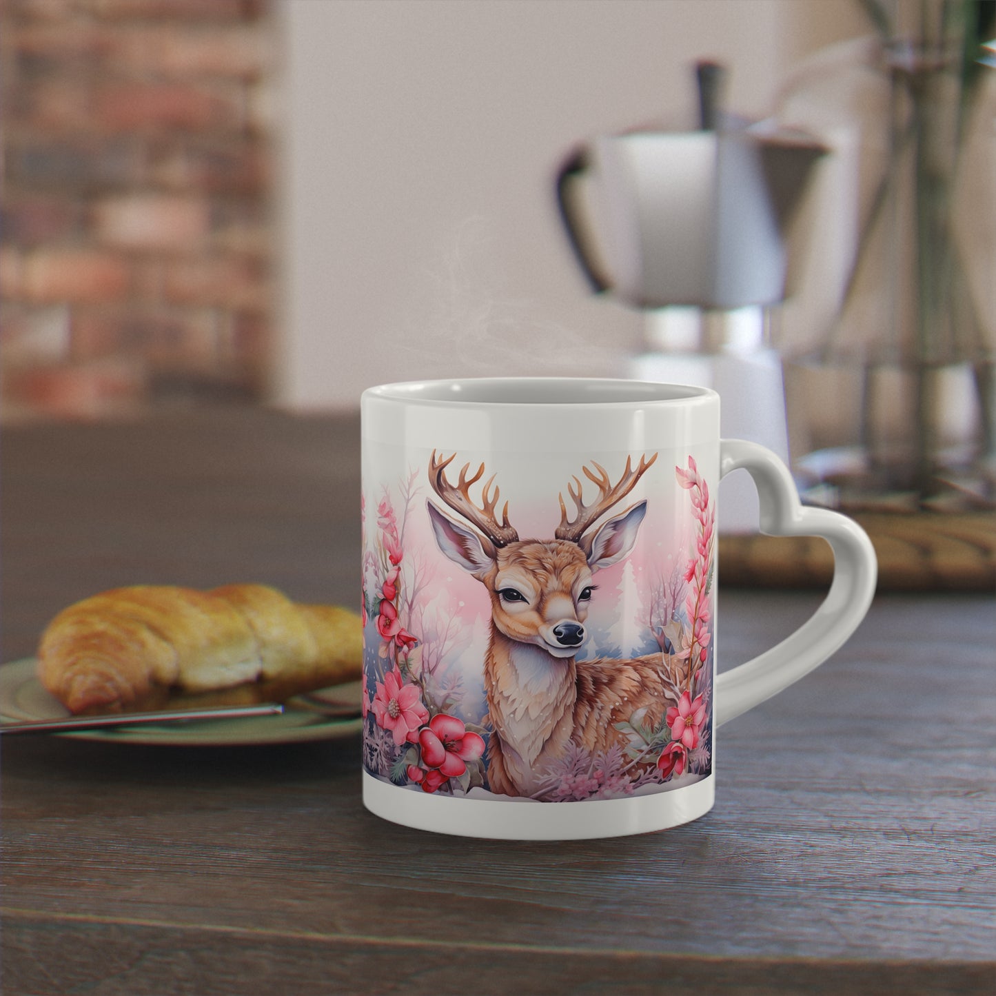 Christmas mug with lid and spoon, heart handle Sublimation mug