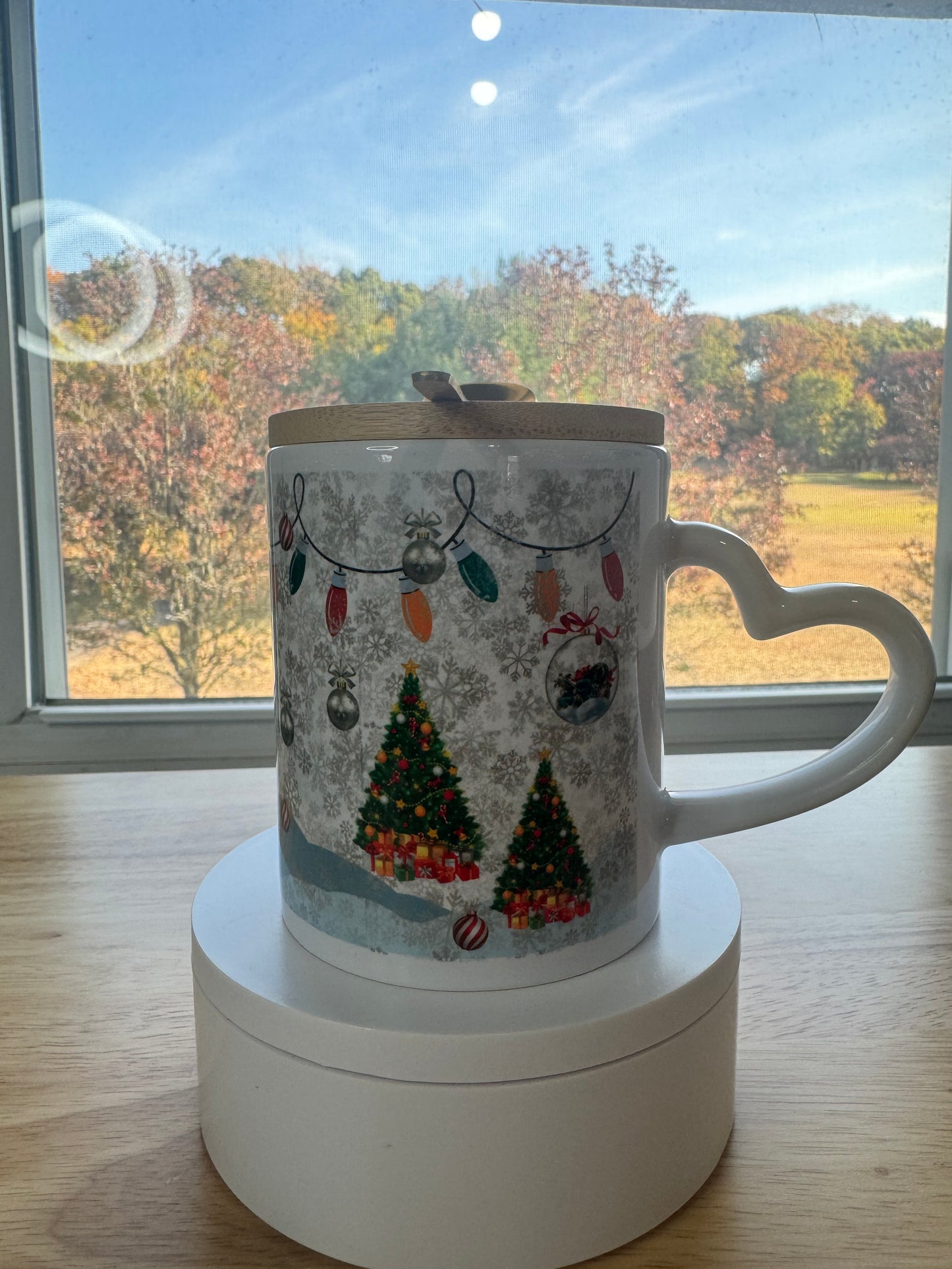 Christmas mug with lid and spoon, heart handle Sublimation mug