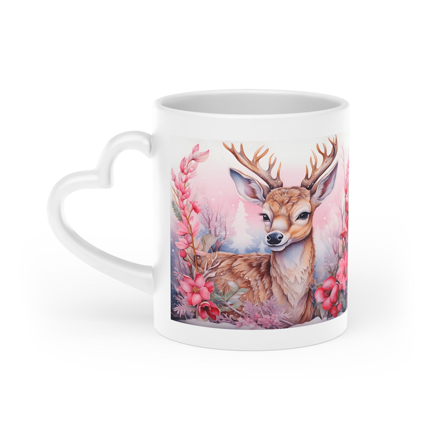 Christmas mug with lid and spoon, heart handle Sublimation mug