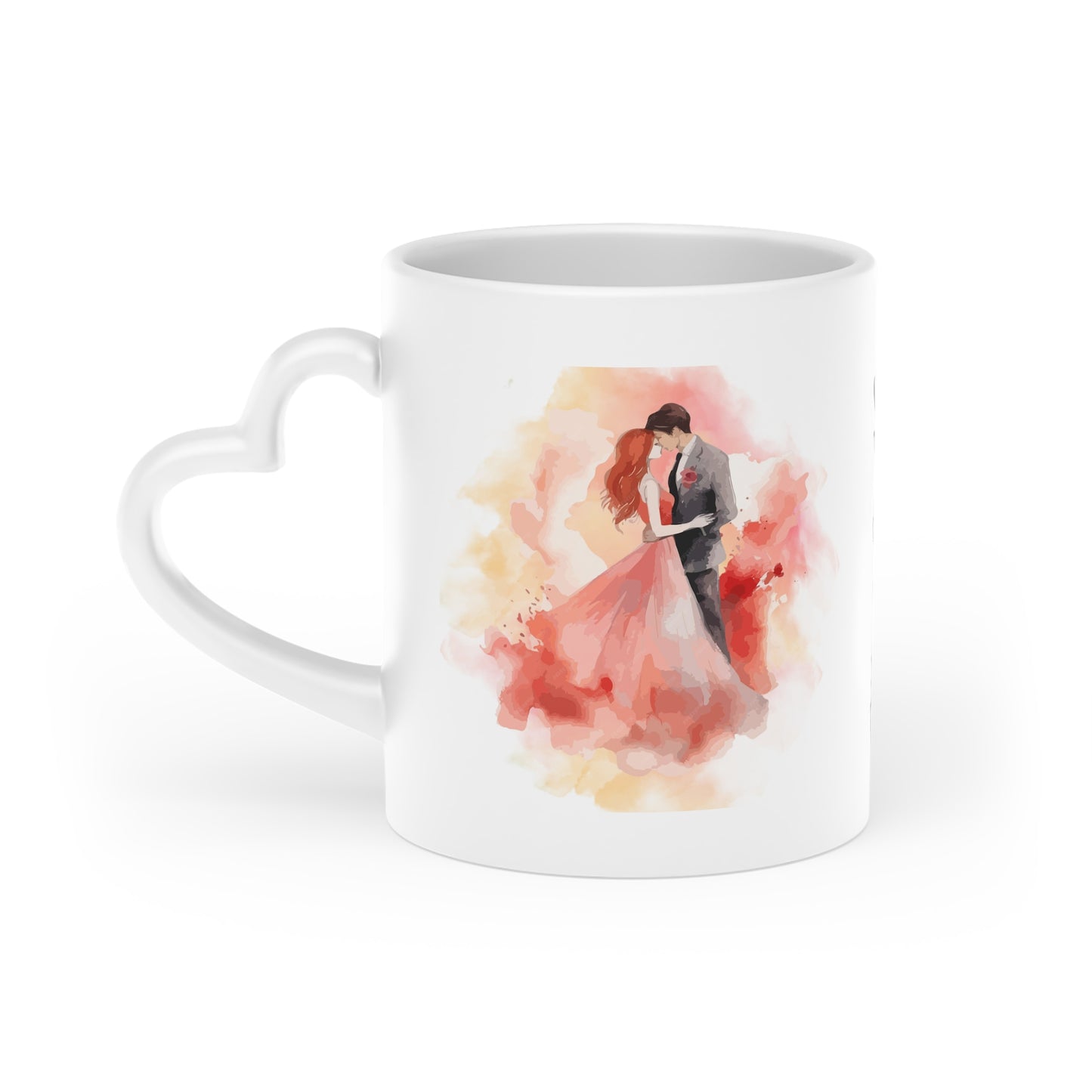 Couples Wedding mug, Sublimation mug with lid and spoon, heart handle