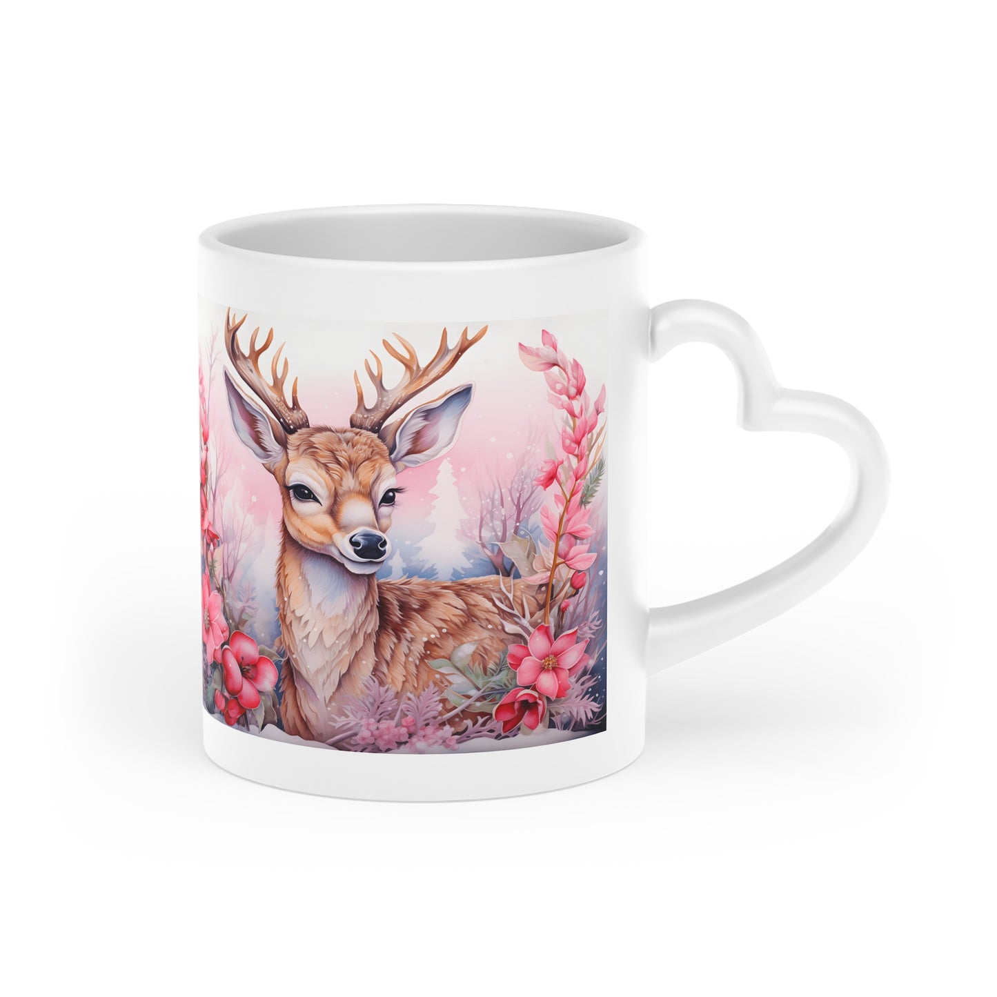 Christmas mug with lid and spoon, heart handle Sublimation mug