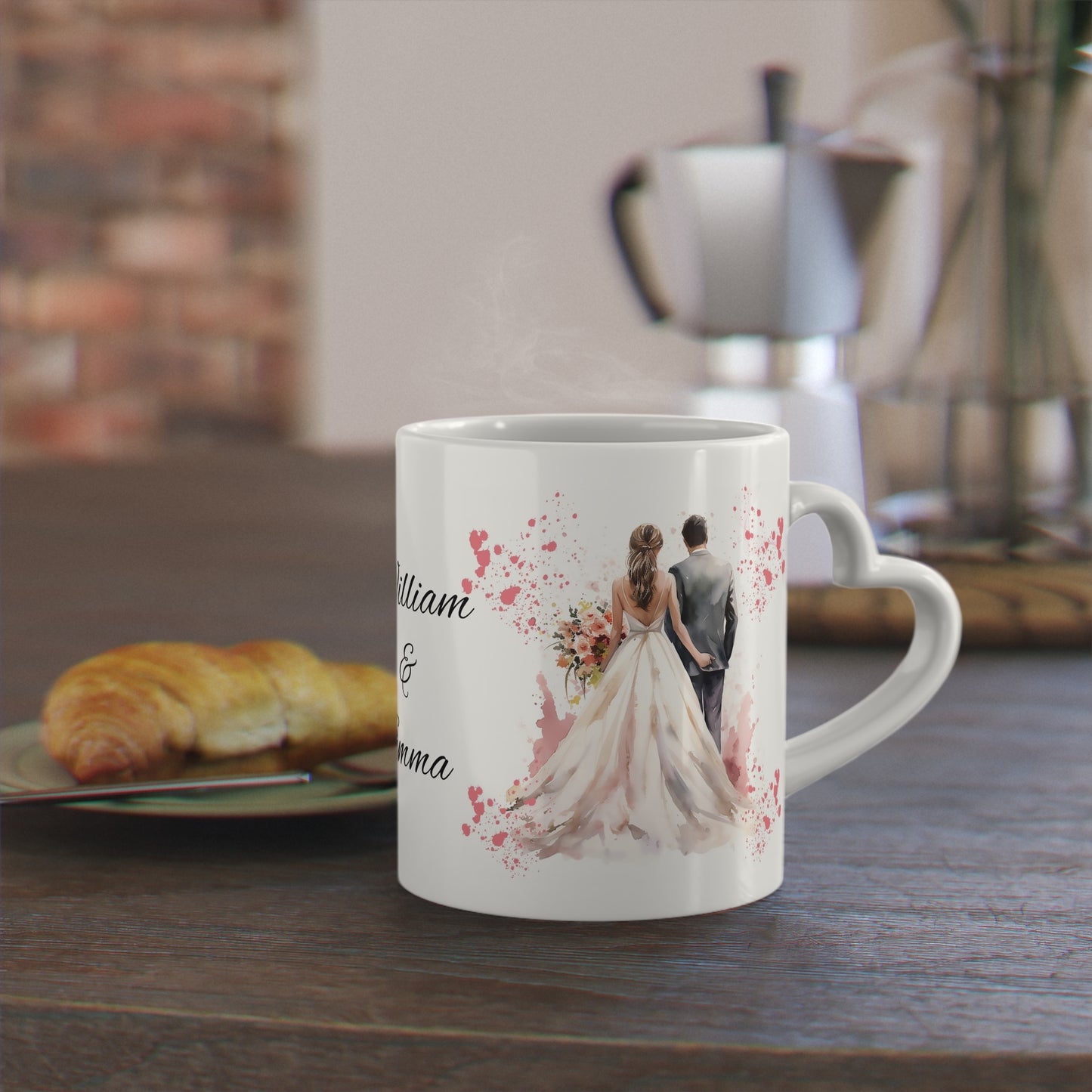 Couples Wedding mug, Sublimation mug with lid and spoon, heart handle