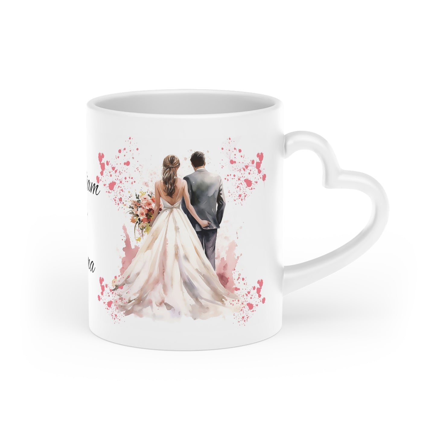 Couples Wedding mug, Sublimation mug with lid and spoon, heart handle