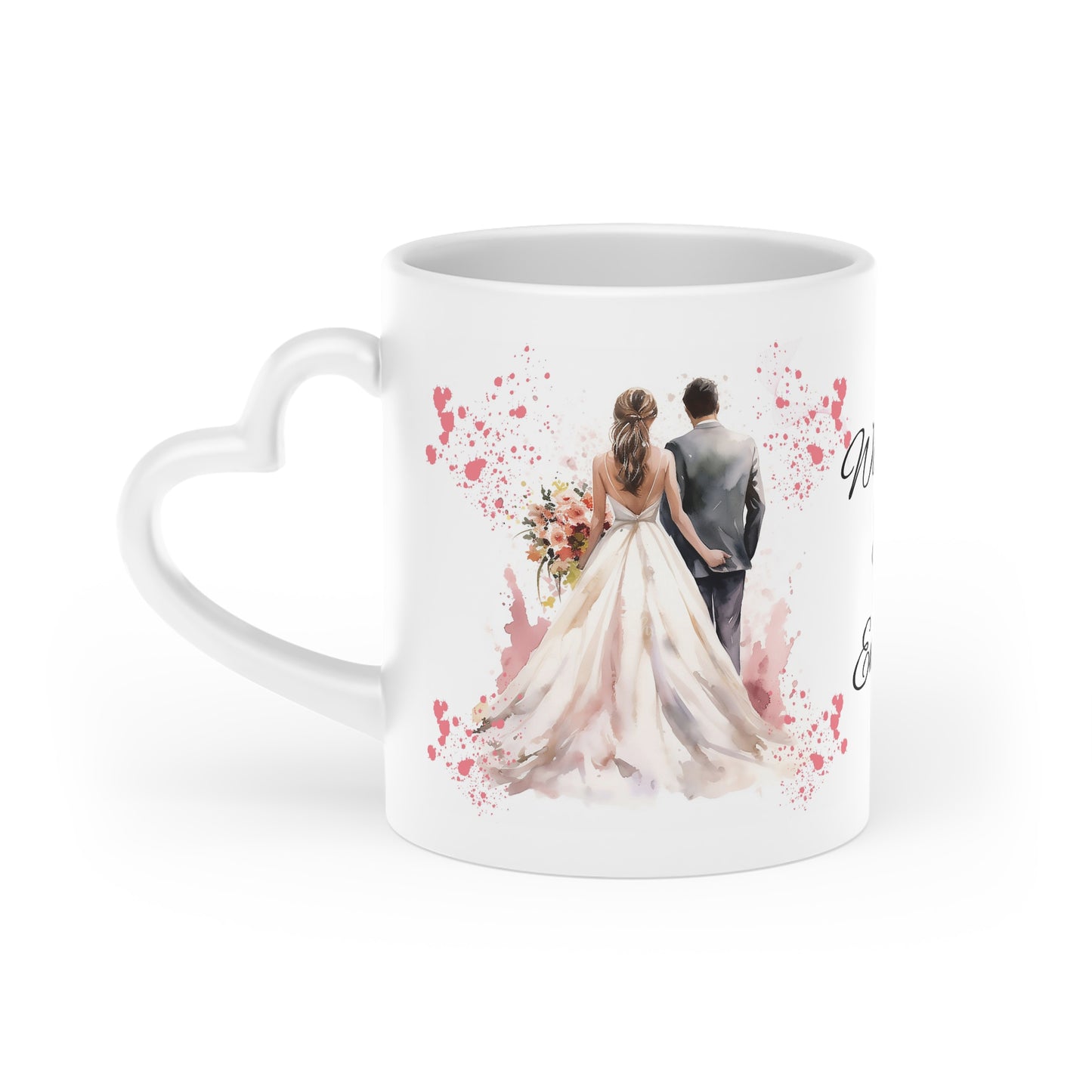 Couples Wedding mug, Sublimation mug with lid and spoon, heart handle