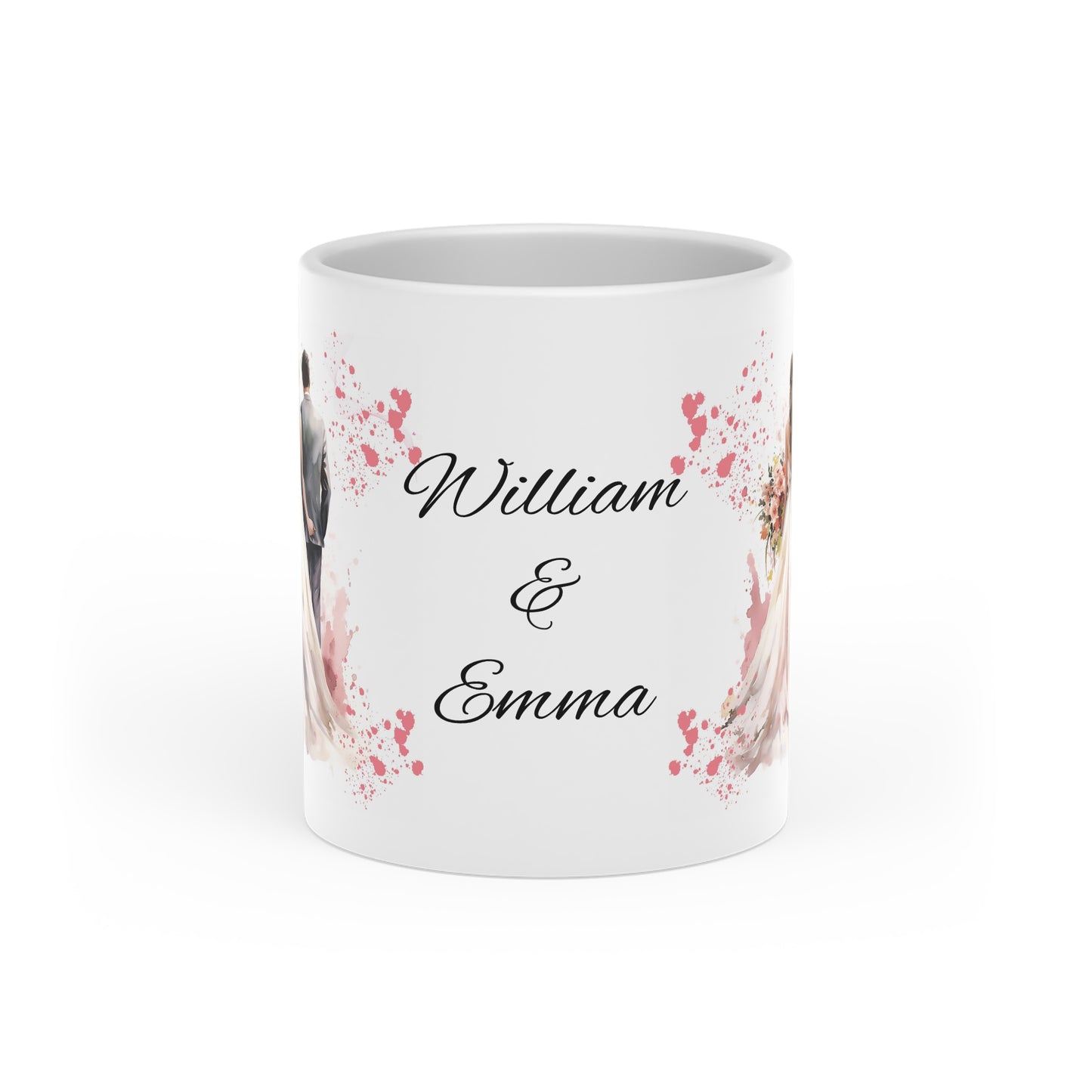 Couples Wedding mug, Sublimation mug with lid and spoon, heart handle